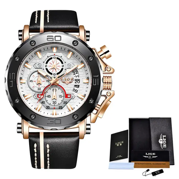 2025 mode Sport hommes montres LIGE Top marque de luxe grand cadran militaire Quartz horloge en cuir étanche