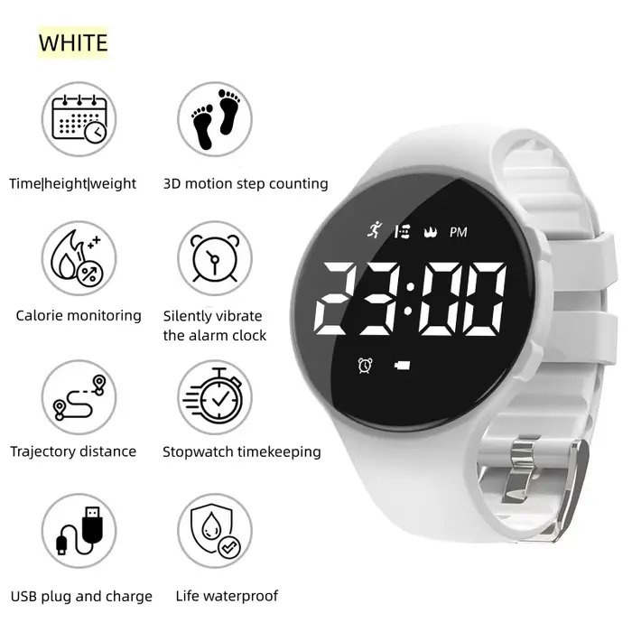 Podomètre montre intelligente fréquence Smartwatch Fitness Tracker silencieux Vibration réveil pour 