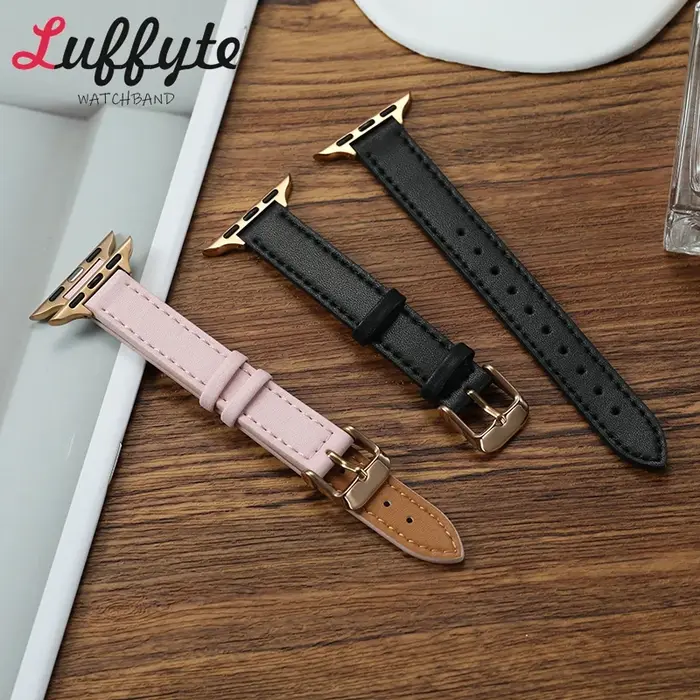 Bracelet de montre en cuir souple pour Apple Watch 1-10 SE Ultra 49/46/45/44/42/41/40/38mm, joli bracelet de montre pour femme avec boucle en or Rose