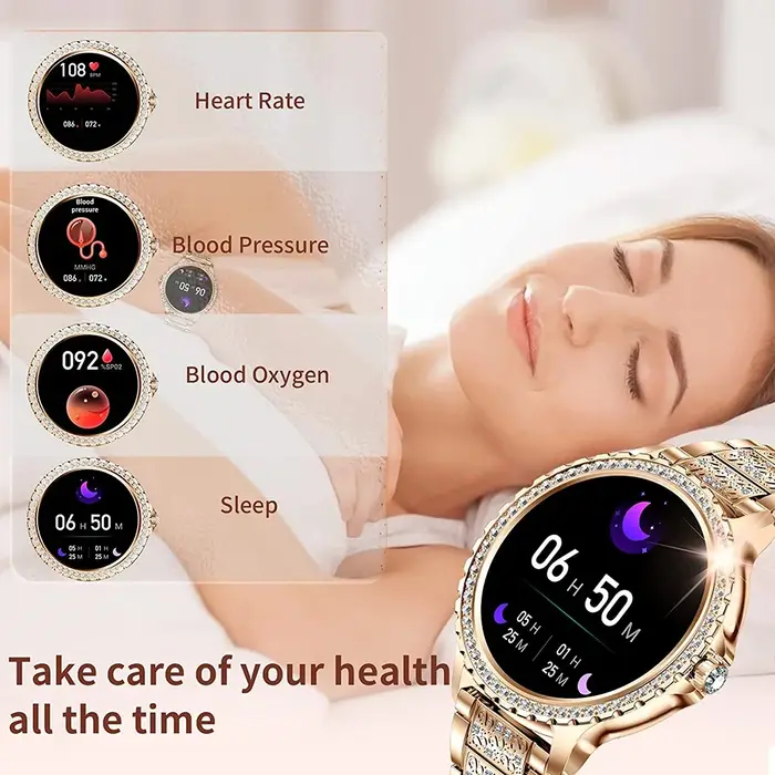 Montre intelligente à écran AMOLED pour femme, fréquence cardiaque, oxygène sanguin, bracelet pour f