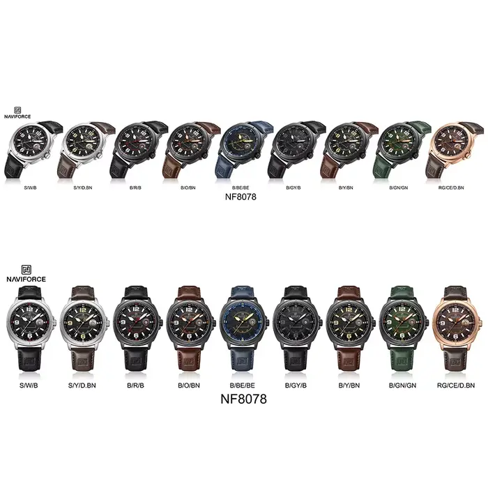 NAVIFORCE hommes montre-bracelet haut de gamme de luxe Auto Date montre d'affaires en cuir Sport militaire Original Quartz mâle horloge cadeau 8078
