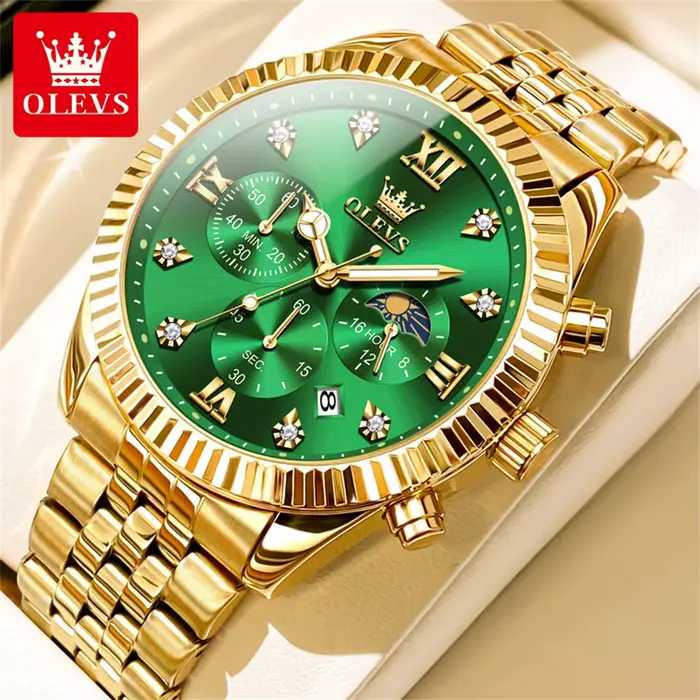 OLEVS 2932 montre pour hommes haut de gamme classique Phase lunaire étanche en acier inoxydable chro