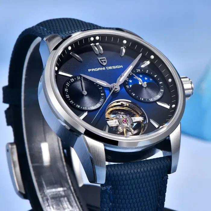 Nouvelle montre Pagani Design PDYS021 2026 pour hommes, sport et loisirs, entièrement automatique, tourbillon, cadran bleu, étanche, montre cadeau.