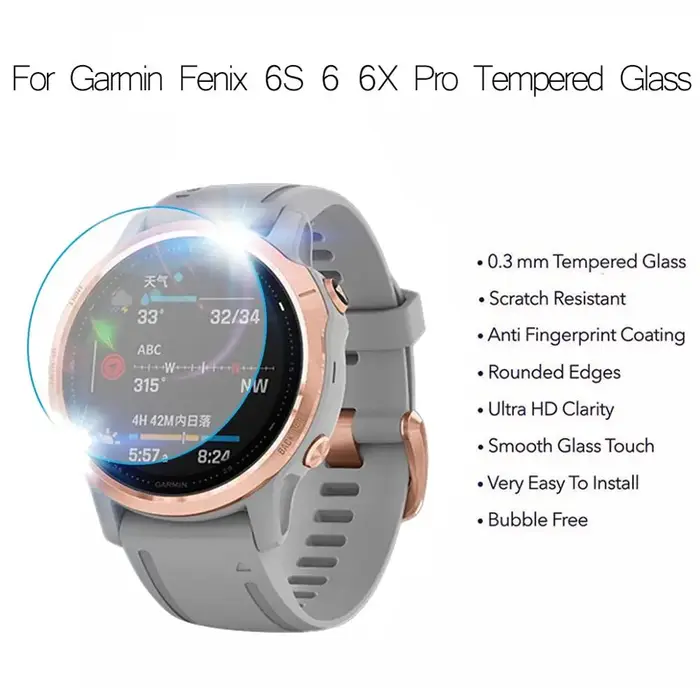 Verre trempé Premium 9H pour Garmin Fenix 7 7S 7X 6 6S 6X Pro 5S 5 Plus