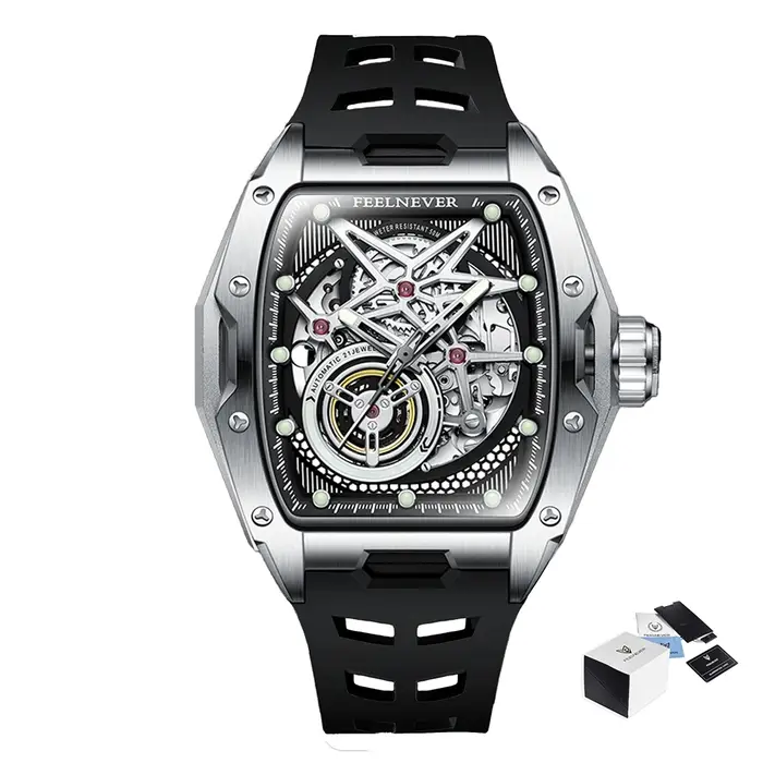2025 FEELENEVER Design hommes montre automatique squelette mécanique montre-bracelet boîte en acier inoxydable saphir