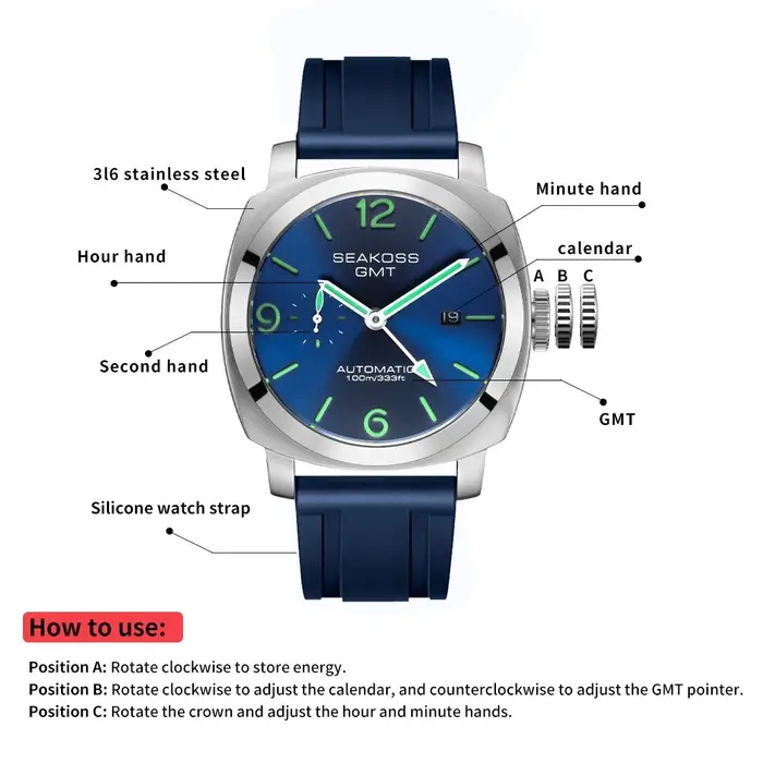 SEAKOSS GMT plongée automatique montres mécaniques hommes 1963 ST2557 mouvement mouette 316L calendrier Super lumineux 10Bar montres-bracelets