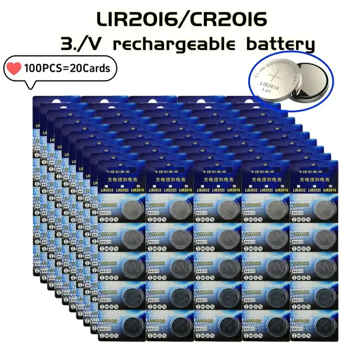 2-100 pièces LIR2016 batterie Rechargeable 3.6V 20mAH