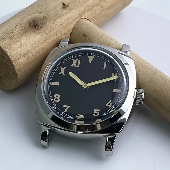 Tête de montre à remontage manuel pour homme, mouvement mécanique, militaire, luxe, argent poli, boî