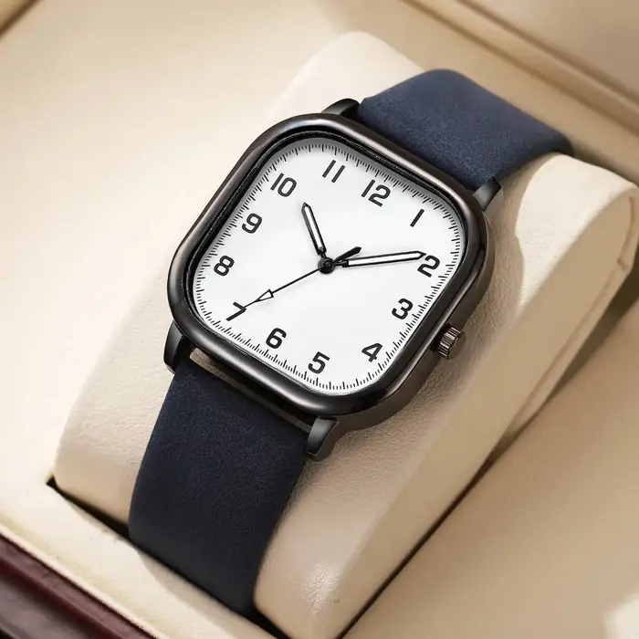 Mode hommes montres d'affaires Simple carré arabe montre à Quartz bracelet en cuir