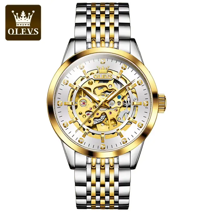 OLEVS 9920 Original squelette hommes montres solide en acier inoxydable étanche lumineux homme montr