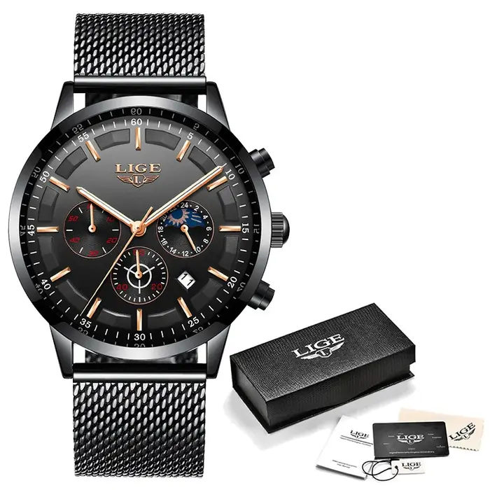 LIGE 2025 mode hommes montres haut de gamme montre d'affaires de luxe pour hommes en acier inoxydabl