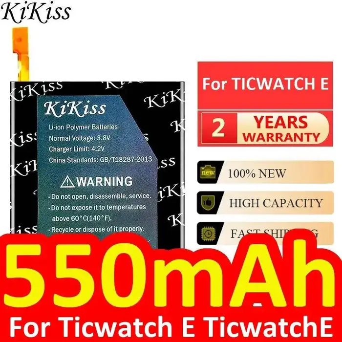Batterie de montre 550mAh pour Ticwatch E Watch, haute capacité, haute performance