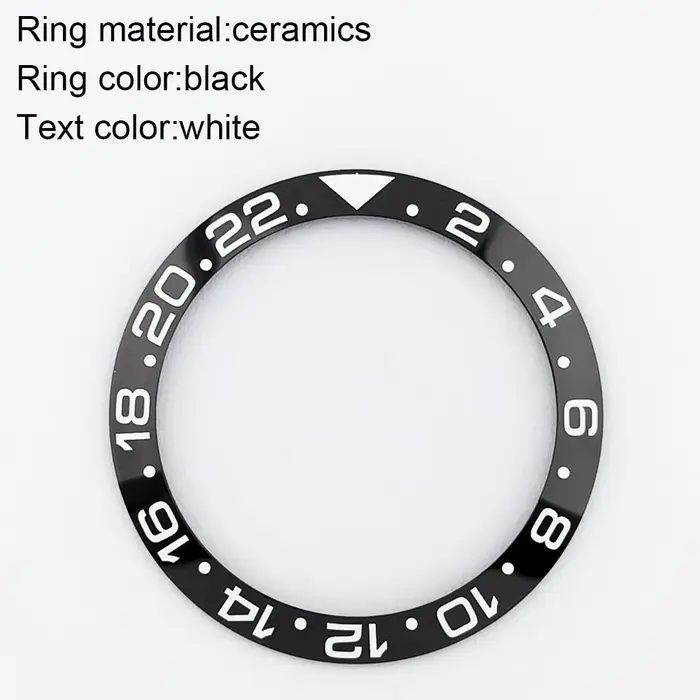 Lunette GMT 38-30,7 mm en céramique/aluminium inclinable luminescente 24/12, inserts de lunette de m