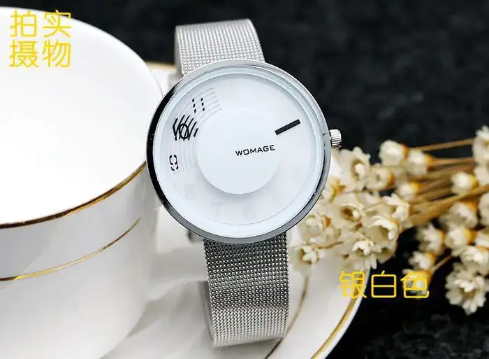 2019 mode vente chaude marque Womage femmes homme Unsex maille acier montre-bracelet Style populaire