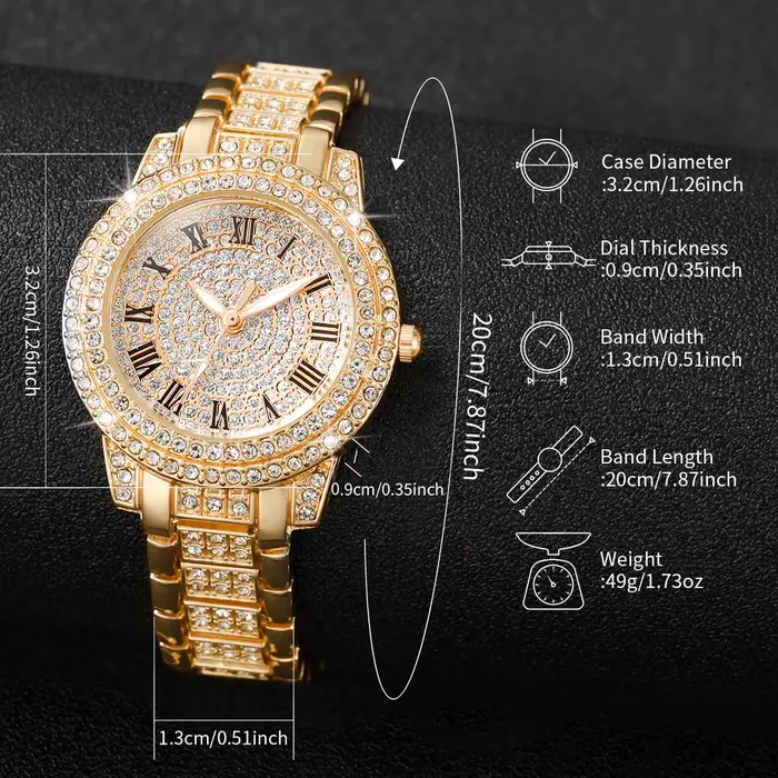 2 pièces mode diamant femmes montres montre en or dames