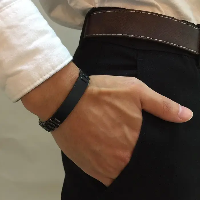 Vnox minimaliste étiquette d'identification Bracelets pour hommes haute poli en acier inoxydable chaîne vierge bracelet mâle Gentleman cadeau d'affaires