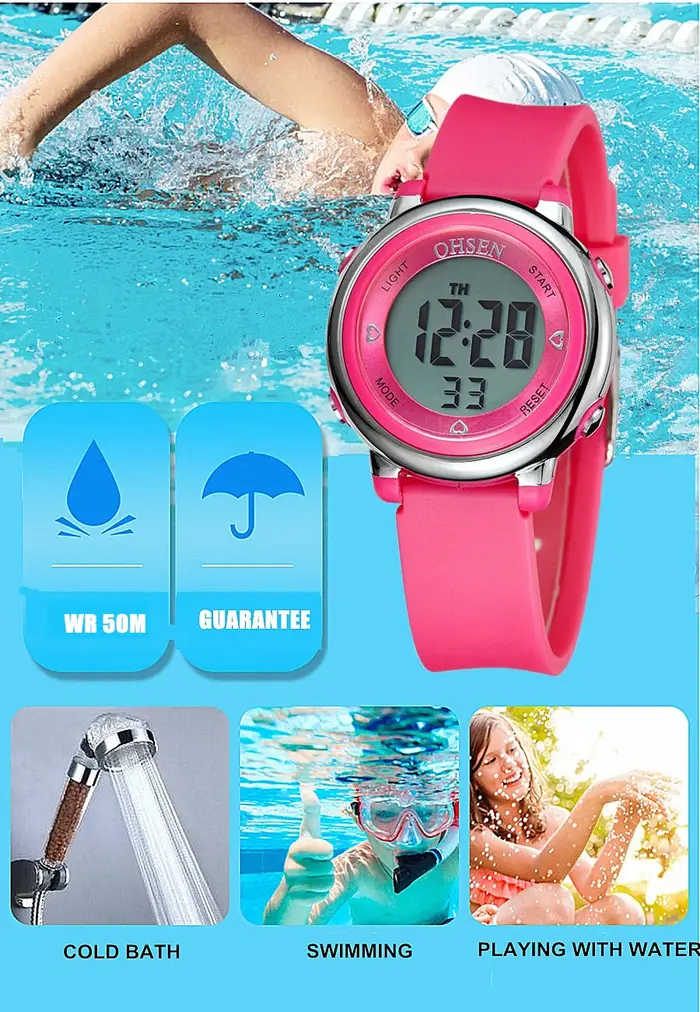 Montres numériques pour femmes, montre de sport imperméable à l'eau de couleur violette, montre électronique pour filles, montre pour femmes, 7 couleurs, réveils