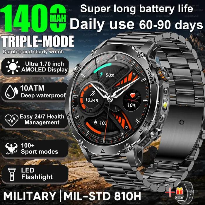 Montre connectée de sport avec batterie 1400mAh