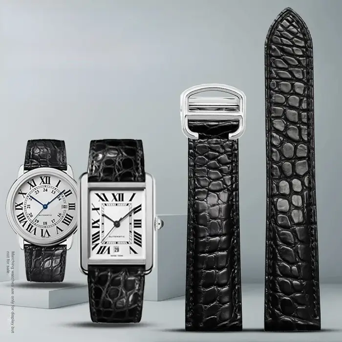 Bracelet de montre en cuir véritable pour homme