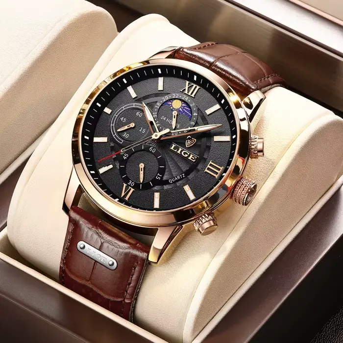 Nouvelles Montres Hommes 2026 LIGE – Montre Décontractée de Luxe en Cuir à Quartz