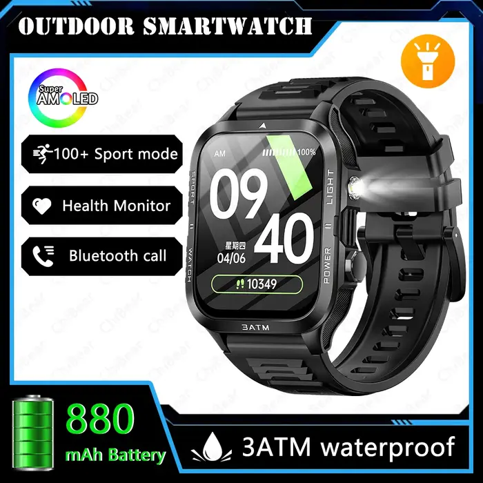 Montre connectée d'extérieur pour hommes, GPS, sport, batterie 800mAh, Bluetooth, appel, santé, écra