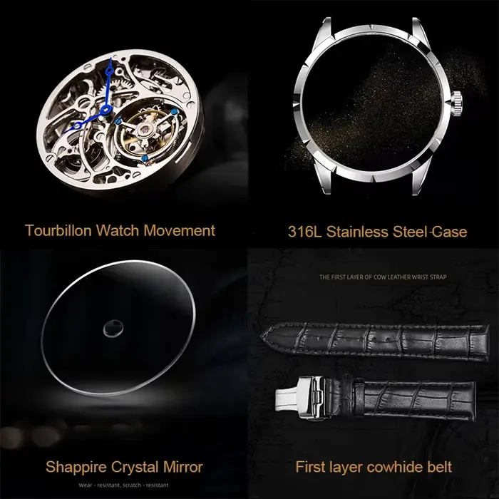 AESOP véritable Tourbillon montre mécanique pour hommes