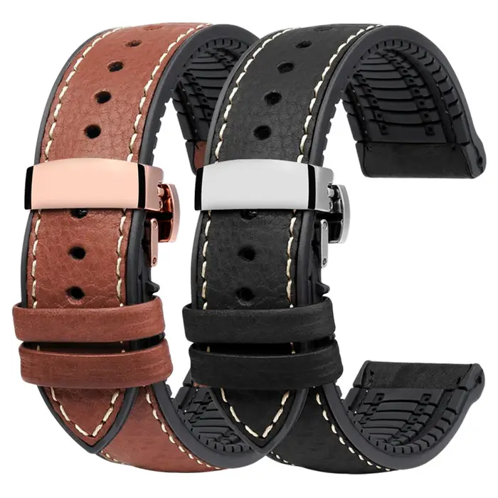 Bracelet de montre en cuir italien et Silicone