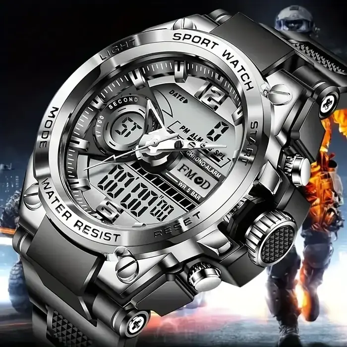 Montre-bracelet militaire numérique en acier pour hommes