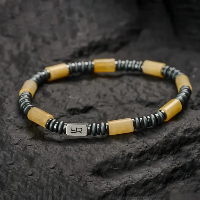 Bracelet en perles de jade jaune naturel pour hommes | Chaîne de mode de style unique de 6 mm | Le cadeau luxueux