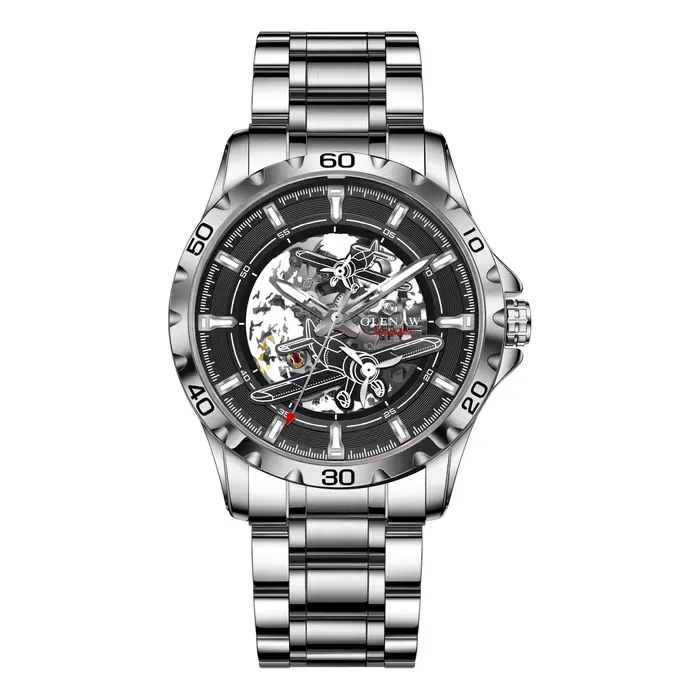 Montres mécaniques entièrement automatiques Glenaw Aircraft pour hommes, multicolores, tendance et à