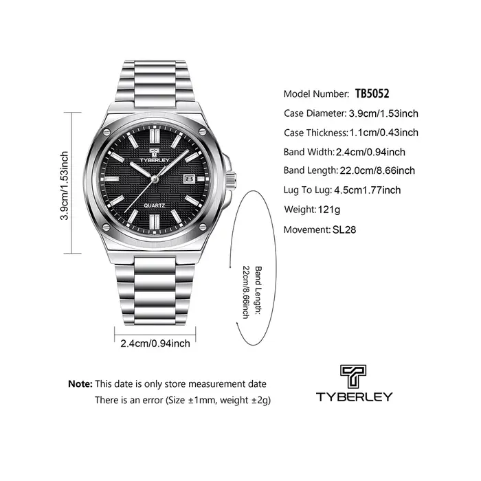 Montres pour hommes 2026, marque TYBERLEY, texture ajustée au froid, quartz, calendrier, lumineuses, étanches, montres pour hommes, style business