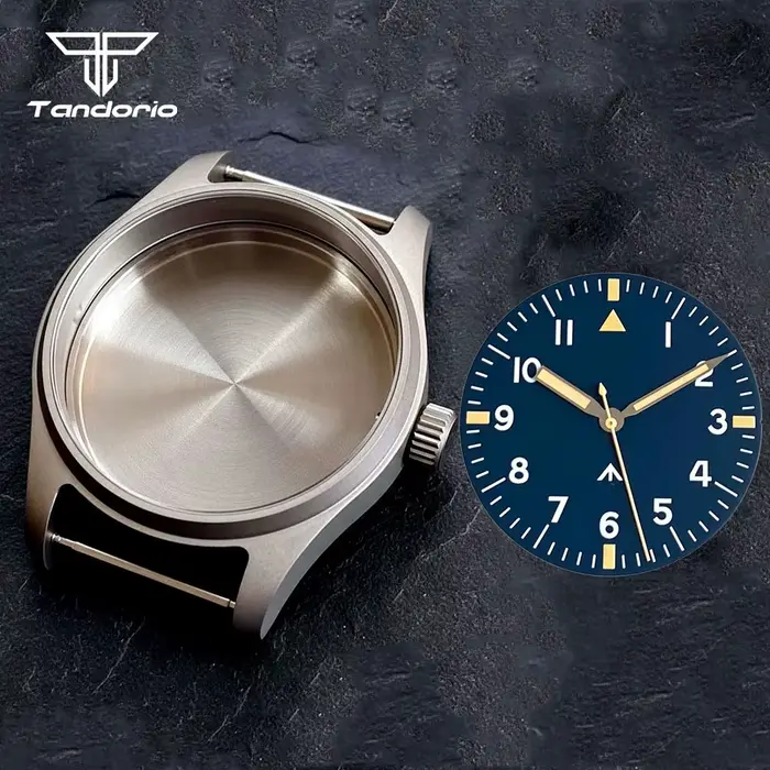 Boîtier de montre anti-allergie en titane de 39mm + cadran noir/bleu de 33.5mm