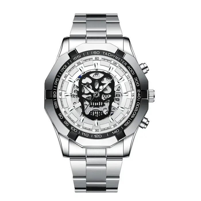 Montre-bracelet en acier inoxydable pour homme, haute qualité, tête de mort Shoe, creux, étanche, ho