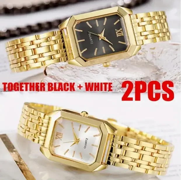 Montre de luxe élégante pour femmes, boîtier doré, bracelet en acier, mouvement à Quartz avec chiffr