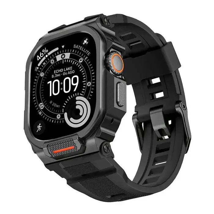 Bracelet d'intégration robuste avec étui pour Apple Watch 46mm 49mm, bracelet sport en silicone avec