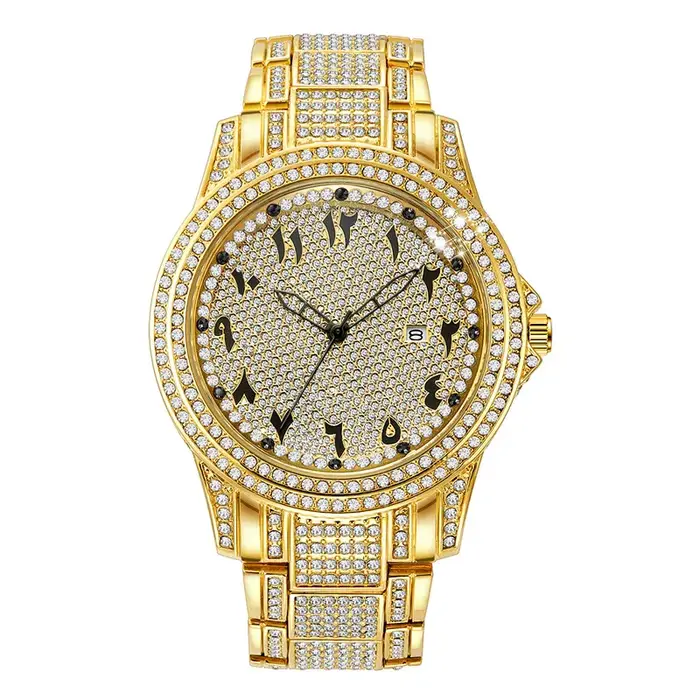 Grande marque Montres de Luxe pour hommes Hip Hop diamant mode décontracté alliage bande Date Quartz