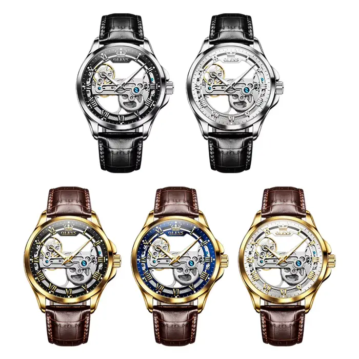OLEVS 6661 montre homme squelette automatique