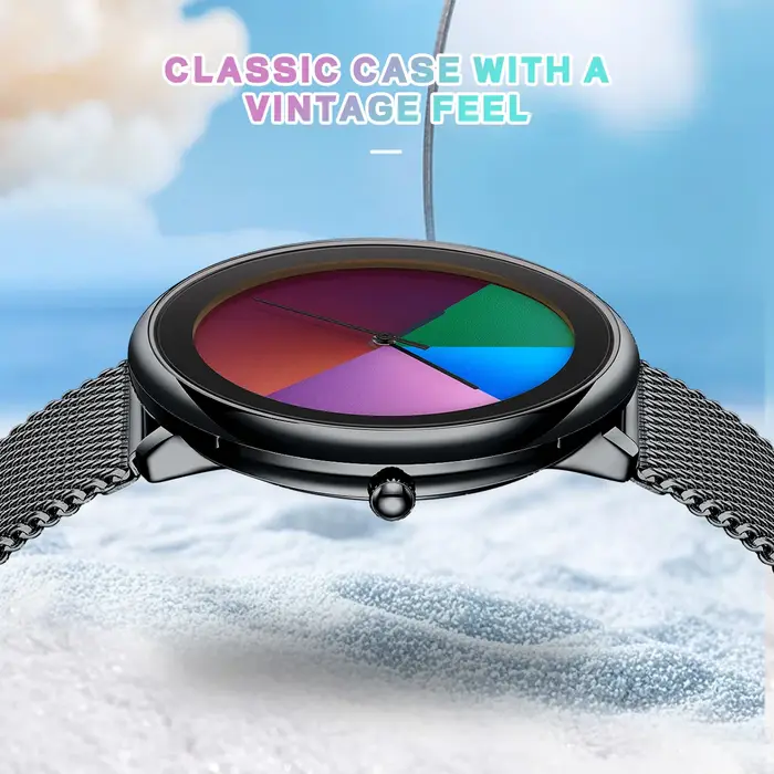 Montre Femme LIGE 2026 Unique, Cadran à Couleurs Changeantes, Montre Décontractée à Rayures, Bracelet en Maille, Étanche, Quartz