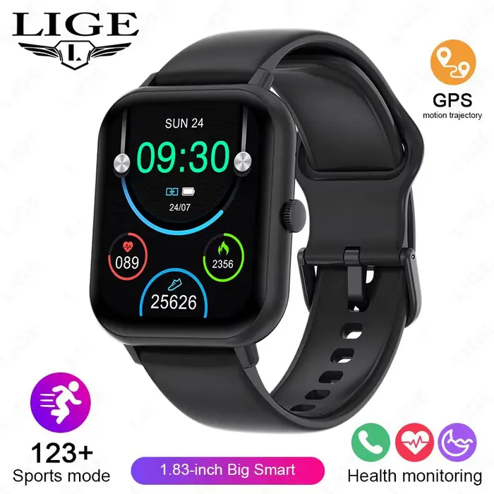 LIGE 2025 nouveau GPS Tracker montre intelligente 1.83 "écran HD 100 + sport Bluetooth appel étanche