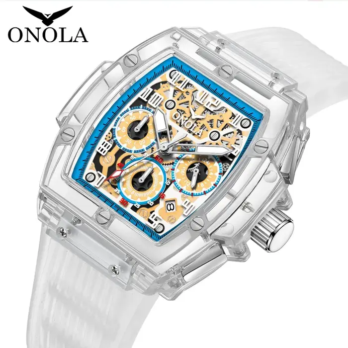ONOLA 6810 Top marque de luxe hommes montre transparente chronographe étanche automatique Date Quartz haute qualité montres pour homme