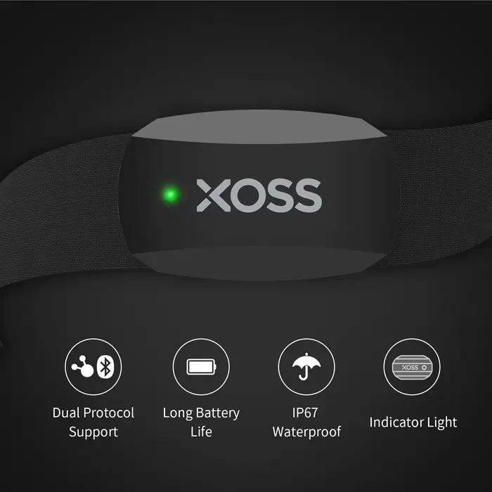 XOSS X2-Sangle de poitrine avec moniteur de fréquence cardiaque, capteur de fitness intelligent sans