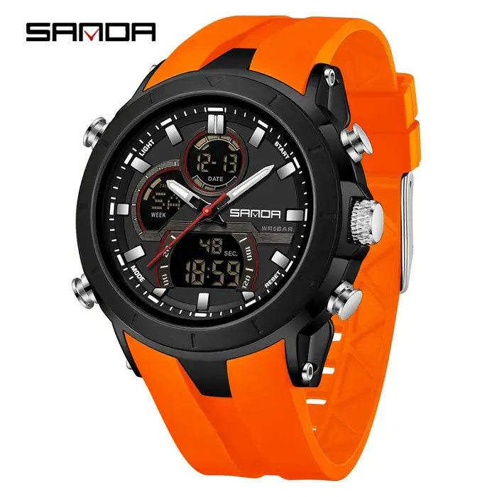 SANDA 6279 montres à Quartz électroniques pour homme double affichage grand cadran calendrier lumine