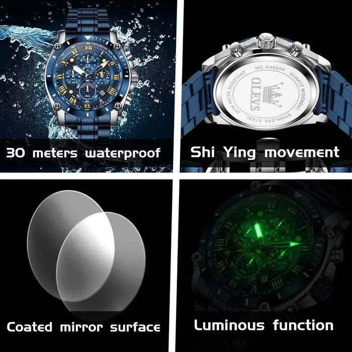 OLEVS nouveau homme montre Phase de lune chronographe étanche lumineux multi-fonctionnel Original marque de luxe Quartz montres pour hommes 3689