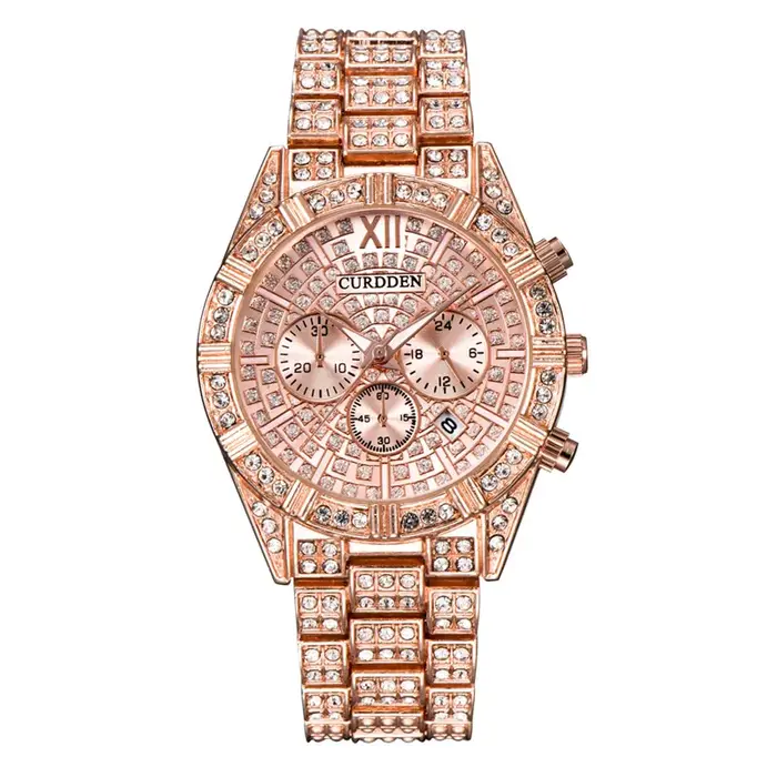 Original CURDDEN marque montres de luxe pour hommes mode alliage bande Hip Hop diamant doré Date Vin