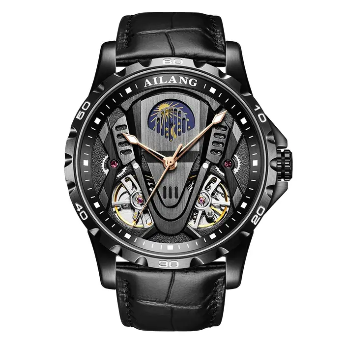 Montre mécanique double tourbillon automatique étanche 3 bars avec logo personnalisé