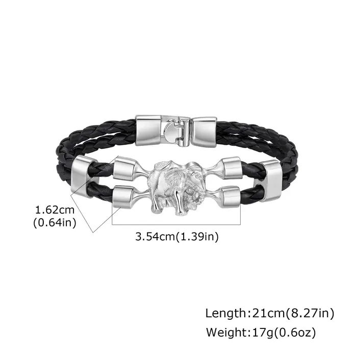 Bracelet en cuir noir d'éléphant Vintage pour hommes