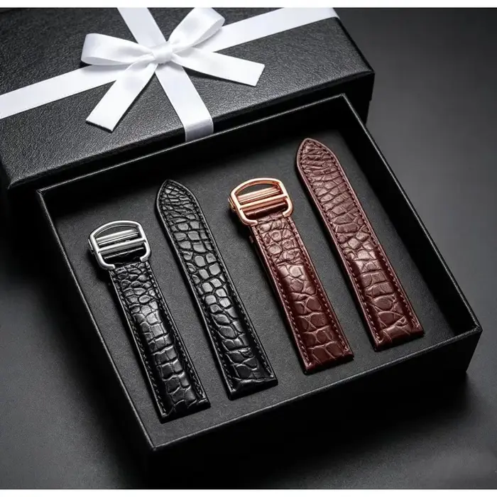 Bracelet de montre en cuir véritable pour homme