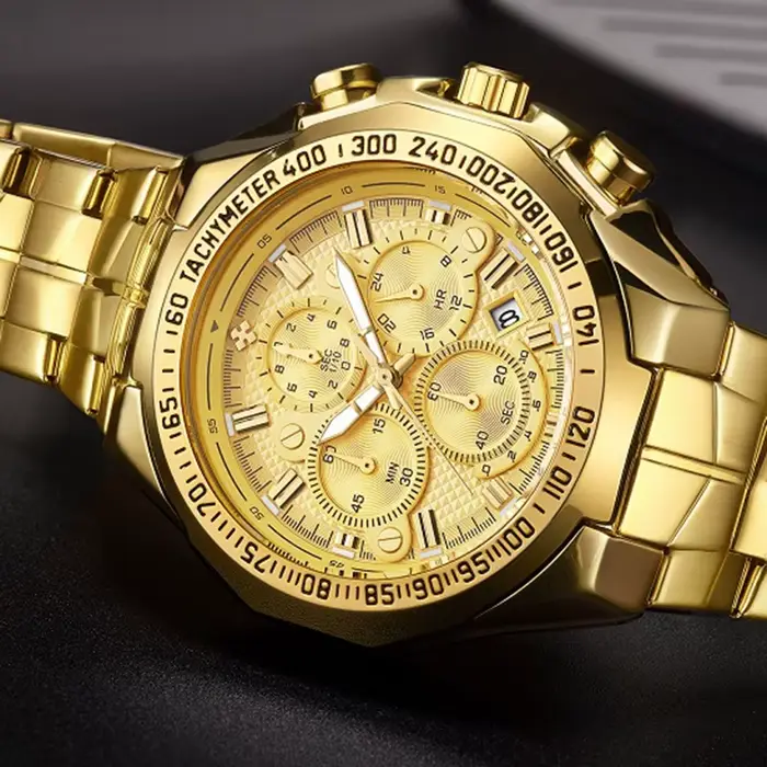 WWOOR-Montre-bracelet chronographe dorée pour homme, grande marque de luxe, 2024