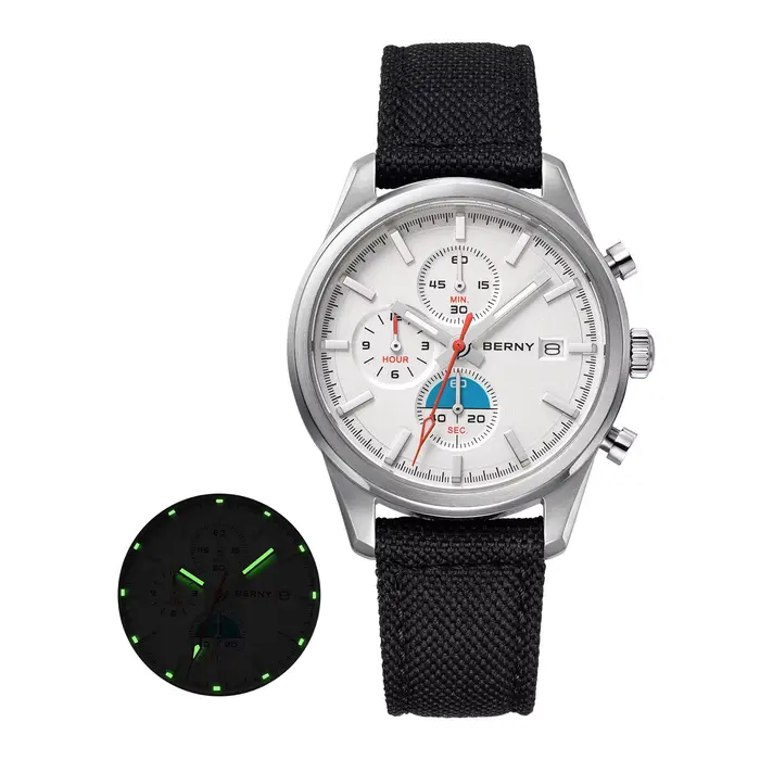 Montre chronographe BERNY pour femmes/hommes, sport et loisirs, Miyota OS10, revêtement AR, saphir,