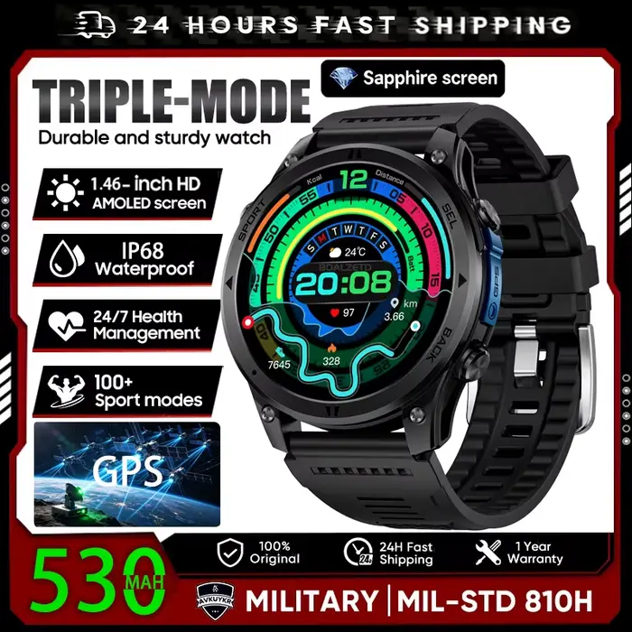 Nouvelle montre connectée GPS 2026 avec suivi de trajet, écran HD 1,46”, boussole, étanchéité IP68,